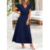 imagePRETTYGARDEN Womens Summer Maxi Dresses 2025 Trendy Casual Button V Neck Ruffle Cap Sleeve Long Flowy Pleated DressNavy