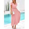imagePRETTYGARDEN Womens Summer Maxi Dresses 2025 Trendy Casual Button V Neck Ruffle Cap Sleeve Long Flowy Pleated DressPink