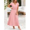 imagePRETTYGARDEN Womens Summer Maxi Dresses 2025 Trendy Casual Button V Neck Ruffle Cap Sleeve Long Flowy Pleated DressPink