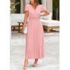 imagePRETTYGARDEN Womens Summer Maxi Dresses 2025 Trendy Casual Button V Neck Ruffle Cap Sleeve Long Flowy Pleated DressPink