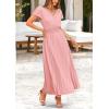 imagePRETTYGARDEN Womens Summer Maxi Dresses 2025 Trendy Casual Button V Neck Ruffle Cap Sleeve Long Flowy Pleated DressPink