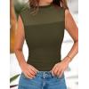 imagePRETTYGARDEN Womens Summer Sheer Mesh Tank Tops 2025 Trendy Casual Sleeveless Mock Neck Ruched Slim Fitted Going Out ShirtsArmy Green
