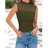 imagePRETTYGARDEN Womens Summer Sheer Mesh Tank Tops 2025 Trendy Casual Sleeveless Mock Neck Ruched Slim Fitted Going Out ShirtsArmy Green