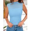 imagePRETTYGARDEN Womens Summer Sheer Mesh Tank Tops 2025 Trendy Casual Sleeveless Mock Neck Ruched Slim Fitted Going Out ShirtsLight Blue