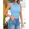 imagePRETTYGARDEN Womens Summer Sheer Mesh Tank Tops 2025 Trendy Casual Sleeveless Mock Neck Ruched Slim Fitted Going Out ShirtsLight Blue