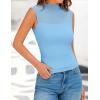 imagePRETTYGARDEN Womens Summer Sheer Mesh Tank Tops 2025 Trendy Casual Sleeveless Mock Neck Ruched Slim Fitted Going Out ShirtsLight Blue
