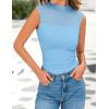 imagePRETTYGARDEN Womens Summer Sheer Mesh Tank Tops 2025 Trendy Casual Sleeveless Mock Neck Ruched Slim Fitted Going Out ShirtsLight Blue