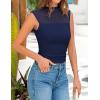 imagePRETTYGARDEN Womens Summer Sheer Mesh Tank Tops 2025 Trendy Casual Sleeveless Mock Neck Ruched Slim Fitted Going Out ShirtsNavy