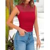 imagePRETTYGARDEN Womens Summer Sheer Mesh Tank Tops 2025 Trendy Casual Sleeveless Mock Neck Ruched Slim Fitted Going Out ShirtsRed