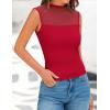 imagePRETTYGARDEN Womens Summer Sheer Mesh Tank Tops 2025 Trendy Casual Sleeveless Mock Neck Ruched Slim Fitted Going Out ShirtsRed