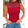 imagePRETTYGARDEN Womens Summer Sheer Mesh Tank Tops 2025 Trendy Casual Sleeveless Mock Neck Ruched Slim Fitted Going Out ShirtsRed