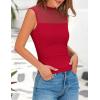 imagePRETTYGARDEN Womens Summer Sheer Mesh Tank Tops 2025 Trendy Casual Sleeveless Mock Neck Ruched Slim Fitted Going Out ShirtsRed