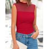 imagePRETTYGARDEN Womens Summer Sheer Mesh Tank Tops 2025 Trendy Casual Sleeveless Mock Neck Ruched Slim Fitted Going Out ShirtsRed