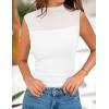 imagePRETTYGARDEN Womens Summer Sheer Mesh Tank Tops 2025 Trendy Casual Sleeveless Mock Neck Ruched Slim Fitted Going Out ShirtsWhite