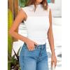 imagePRETTYGARDEN Womens Summer Sheer Mesh Tank Tops 2025 Trendy Casual Sleeveless Mock Neck Ruched Slim Fitted Going Out ShirtsWhite