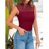 imagePRETTYGARDEN Womens Summer Sheer Mesh Tank Tops 2025 Trendy Casual Sleeveless Mock Neck Ruched Slim Fitted Going Out ShirtsWine Red