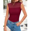 imagePRETTYGARDEN Womens Summer Sheer Mesh Tank Tops 2025 Trendy Casual Sleeveless Mock Neck Ruched Slim Fitted Going Out ShirtsWine Red