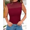 imagePRETTYGARDEN Womens Summer Sheer Mesh Tank Tops 2025 Trendy Casual Sleeveless Mock Neck Ruched Slim Fitted Going Out ShirtsWine Red