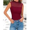 imagePRETTYGARDEN Womens Summer Sheer Mesh Tank Tops 2025 Trendy Casual Sleeveless Mock Neck Ruched Slim Fitted Going Out ShirtsWine Red