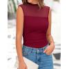 imagePRETTYGARDEN Womens Summer Sheer Mesh Tank Tops 2025 Trendy Casual Sleeveless Mock Neck Ruched Slim Fitted Going Out ShirtsWine Red