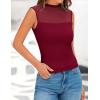 imagePRETTYGARDEN Womens Summer Sheer Mesh Tank Tops 2025 Trendy Casual Sleeveless Mock Neck Ruched Slim Fitted Going Out ShirtsWine Red