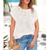 imagePRETTYGARDEN Womens Summer Tops 2025 Spring Sweater Pullover Crochet Hollow Out Cap Sleeve Crew Neck Knit Beach Cover UpsBeige White