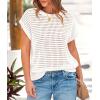 imagePRETTYGARDEN Womens Summer Tops 2025 Spring Sweater Pullover Crochet Hollow Out Cap Sleeve Crew Neck Knit Beach Cover UpsBeige White