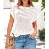 imagePRETTYGARDEN Womens Summer Tops 2025 Spring Sweater Pullover Crochet Hollow Out Cap Sleeve Crew Neck Knit Beach Cover UpsBeige White