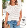 imagePRETTYGARDEN Womens Summer Tops 2025 Spring Sweater Pullover Crochet Hollow Out Cap Sleeve Crew Neck Knit Beach Cover UpsBeige White