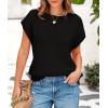 imagePRETTYGARDEN Womens Summer Tops 2025 Spring Sweater Pullover Crochet Hollow Out Cap Sleeve Crew Neck Knit Beach Cover UpsBlack