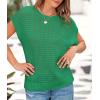 imagePRETTYGARDEN Womens Summer Tops 2025 Spring Sweater Pullover Crochet Hollow Out Cap Sleeve Crew Neck Knit Beach Cover UpsGreen
