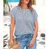 imagePRETTYGARDEN Womens Summer Tops 2025 Spring Sweater Pullover Crochet Hollow Out Cap Sleeve Crew Neck Knit Beach Cover UpsLight Blue