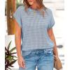 imagePRETTYGARDEN Womens Summer Tops 2025 Spring Sweater Pullover Crochet Hollow Out Cap Sleeve Crew Neck Knit Beach Cover UpsLight Blue