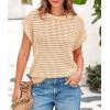 imagePRETTYGARDEN Womens Summer Tops 2025 Spring Sweater Pullover Crochet Hollow Out Cap Sleeve Crew Neck Knit Beach Cover UpsLight Khaki