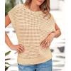 imagePRETTYGARDEN Womens Summer Tops 2025 Spring Sweater Pullover Crochet Hollow Out Cap Sleeve Crew Neck Knit Beach Cover UpsLight Khaki