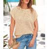 imagePRETTYGARDEN Womens Summer Tops 2025 Spring Sweater Pullover Crochet Hollow Out Cap Sleeve Crew Neck Knit Beach Cover UpsLight Khaki