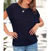 imagePRETTYGARDEN Womens Summer Tops 2025 Spring Sweater Pullover Crochet Hollow Out Cap Sleeve Crew Neck Knit Beach Cover UpsNavy