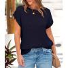 imagePRETTYGARDEN Womens Summer Tops 2025 Spring Sweater Pullover Crochet Hollow Out Cap Sleeve Crew Neck Knit Beach Cover UpsNavy