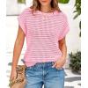 imagePRETTYGARDEN Womens Summer Tops 2025 Spring Sweater Pullover Crochet Hollow Out Cap Sleeve Crew Neck Knit Beach Cover UpsPink