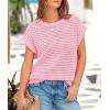 imagePRETTYGARDEN Womens Summer Tops 2025 Spring Sweater Pullover Crochet Hollow Out Cap Sleeve Crew Neck Knit Beach Cover UpsPink