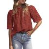 imagePRETTYGARDEN Summer Tops for Women 2025 Trendy Short Sleeve Eyelet Embroidered Dressy Casual Blouse ShirtsBrown Red