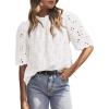 imagePRETTYGARDEN Summer Tops for Women 2025 Trendy Short Sleeve Eyelet Embroidered Dressy Casual Blouse ShirtsWhite