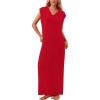 imagePRETTYGARDEN Womens 2025 Summer Casual Maxi Dresses Ribbed Knit Sleeveless V Neck 2 Piece Outfits with Slip Under DressRed