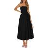 imagePRETTYGARDEN Womens 2025 Summer Strapless Tube Midi Dress Smocked A Line Bubble Long Flowy Casual Elegant Party DressesBlack