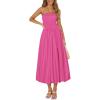 imagePRETTYGARDEN Womens 2025 Summer Strapless Tube Midi Dress Smocked A Line Bubble Long Flowy Casual Elegant Party DressesRose Red
