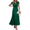 imagePRETTYGARDEN Womens Summer Maxi Dresses 2025 Trendy Casual Button V Neck Ruffle Cap Sleeve Long Flowy Pleated DressDark Green
