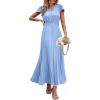 imagePRETTYGARDEN Womens Summer Maxi Dresses 2025 Trendy Casual Button V Neck Ruffle Cap Sleeve Long Flowy Pleated DressLight Blue