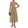 imagePRETTYGARDEN Womens Summer Midi Dresses 2025 Sleeveless Crewneck Knit A Line Pleated Swing Wedding Guest Casual Tank DressCamel