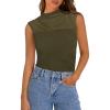 imagePRETTYGARDEN Womens Summer Sheer Mesh Tank Tops 2025 Trendy Casual Sleeveless Mock Neck Ruched Slim Fitted Going Out ShirtsArmy Green