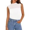 imagePRETTYGARDEN Womens Summer Sheer Mesh Tank Tops 2025 Trendy Casual Sleeveless Mock Neck Ruched Slim Fitted Going Out ShirtsWhite